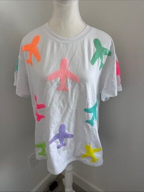 Women’s  Tee with Neon Airplane Appliqués NWT